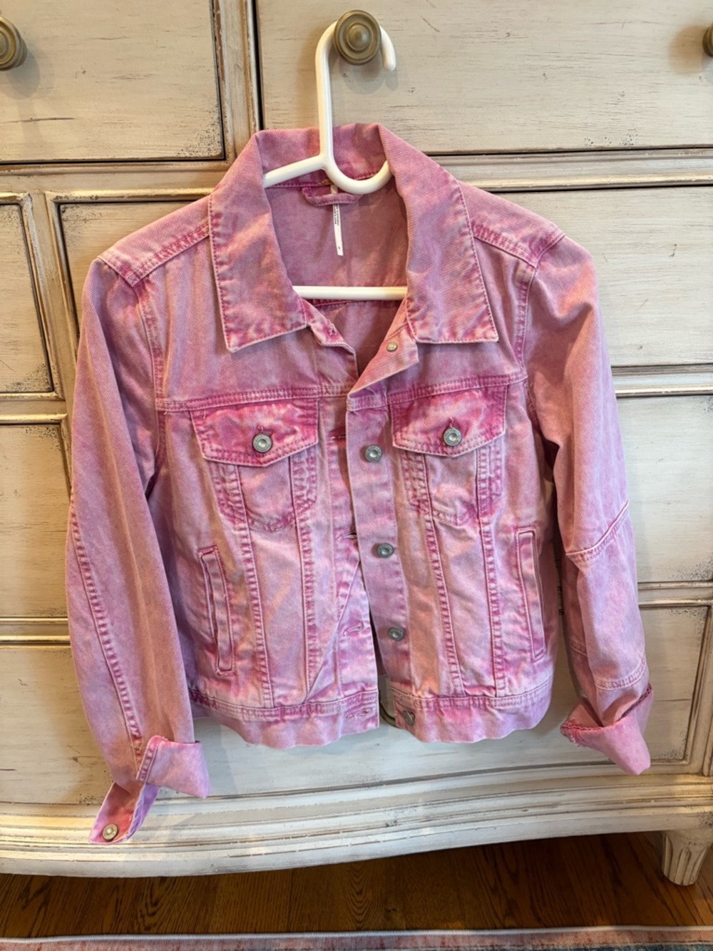 Free People Pink Washed Denim Jacket